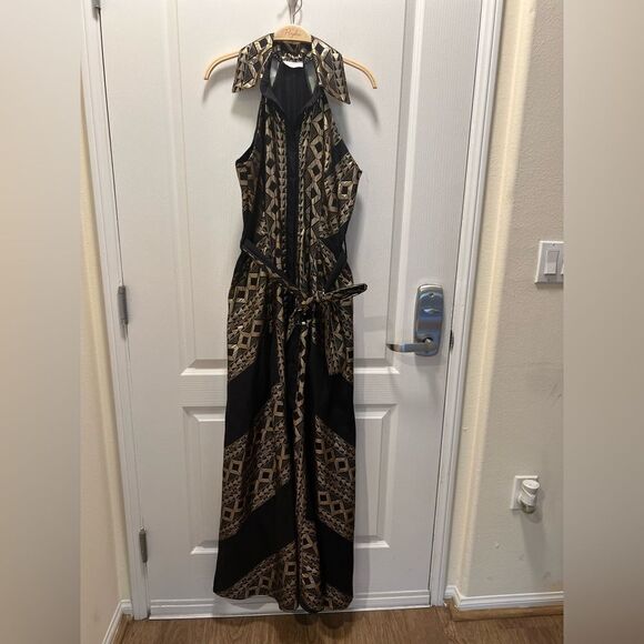 Lace the Label Black Collared Metallic Jacquard Maxi dress with embroidery S NWT - Picture 1 of 3